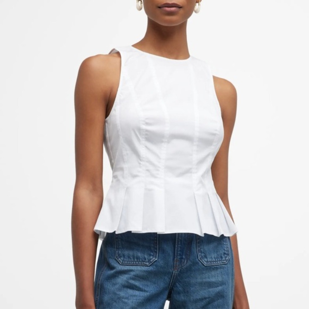 Veronica Beard Olympia Sleeveless Seamed Peplum‎ Top Size 12 White Sleeveless